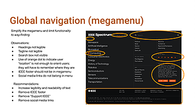 UX Assessment of a visual website redesign - navigation