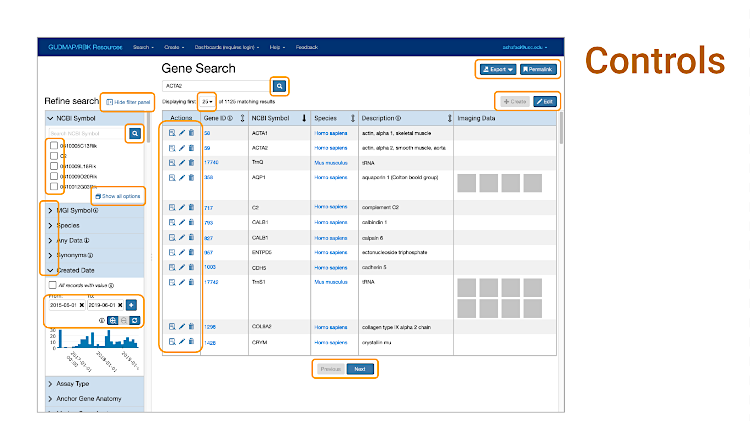 UX Design GUDMAP user interface - controls